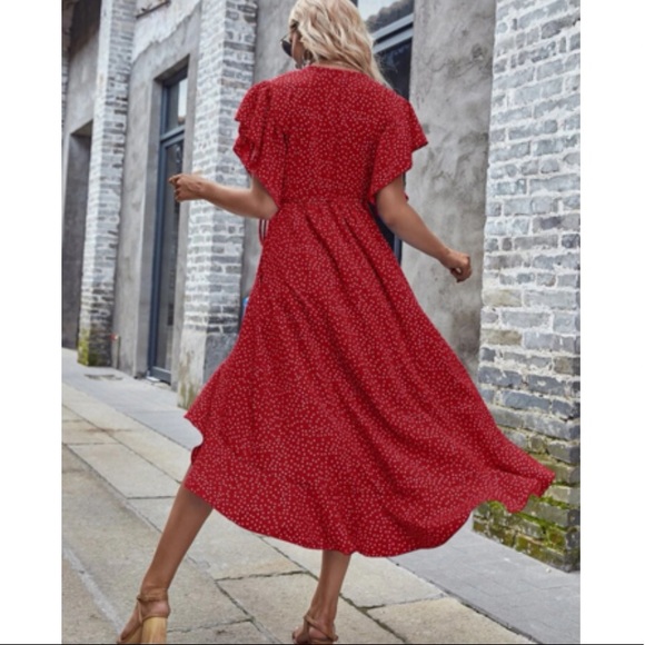 Boho polka dots ruffle hem wrap dress black - Picture 8 of 16